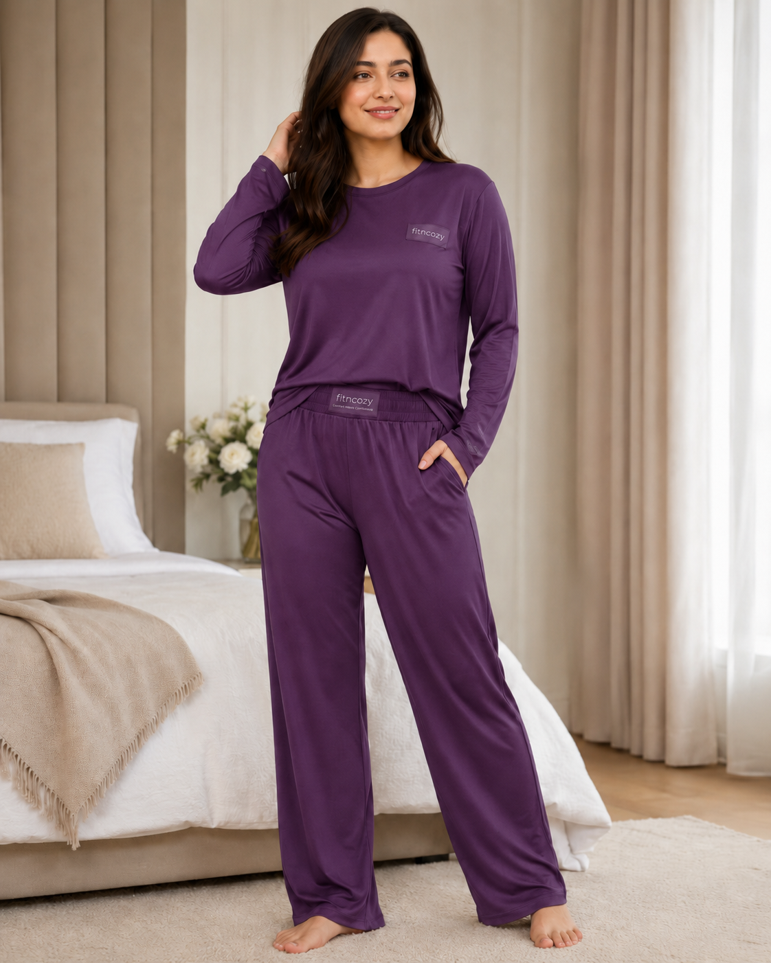 fitncozy Soft Lace Trim Night Dress